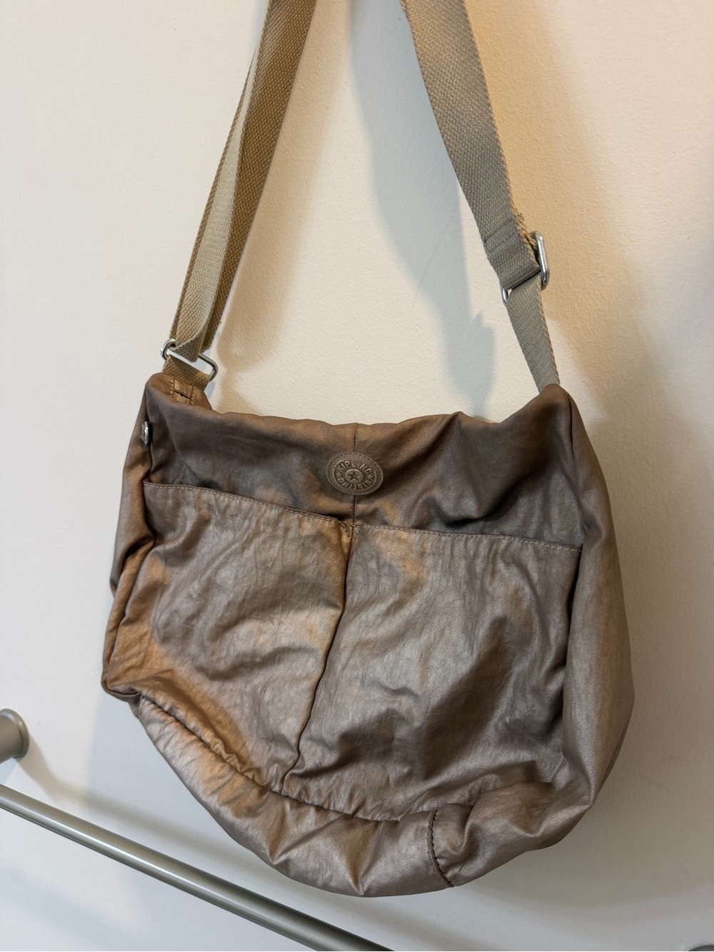 Kipling Metallic Taupe Shoulder Crossbody Bag